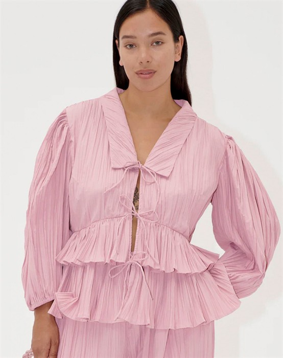 Balloon Sleeve Tie Bluse - Pink Nectar